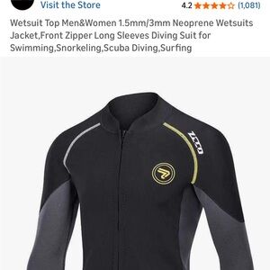 Men’s Black & Gray Front-Zip Neoprene Wetsuit Top - Yellow Accent